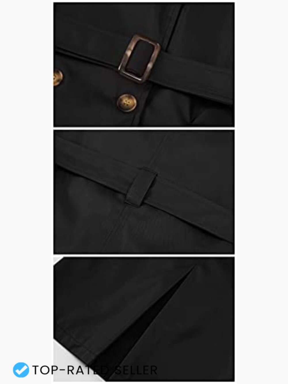 Women's Double Breasted Trench Coat Mid-Length Belted Overcoat with Hood - Picture 4 of 7